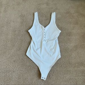 Abercrombie & Fitch White Ribbed Snap-Front Bodysuit